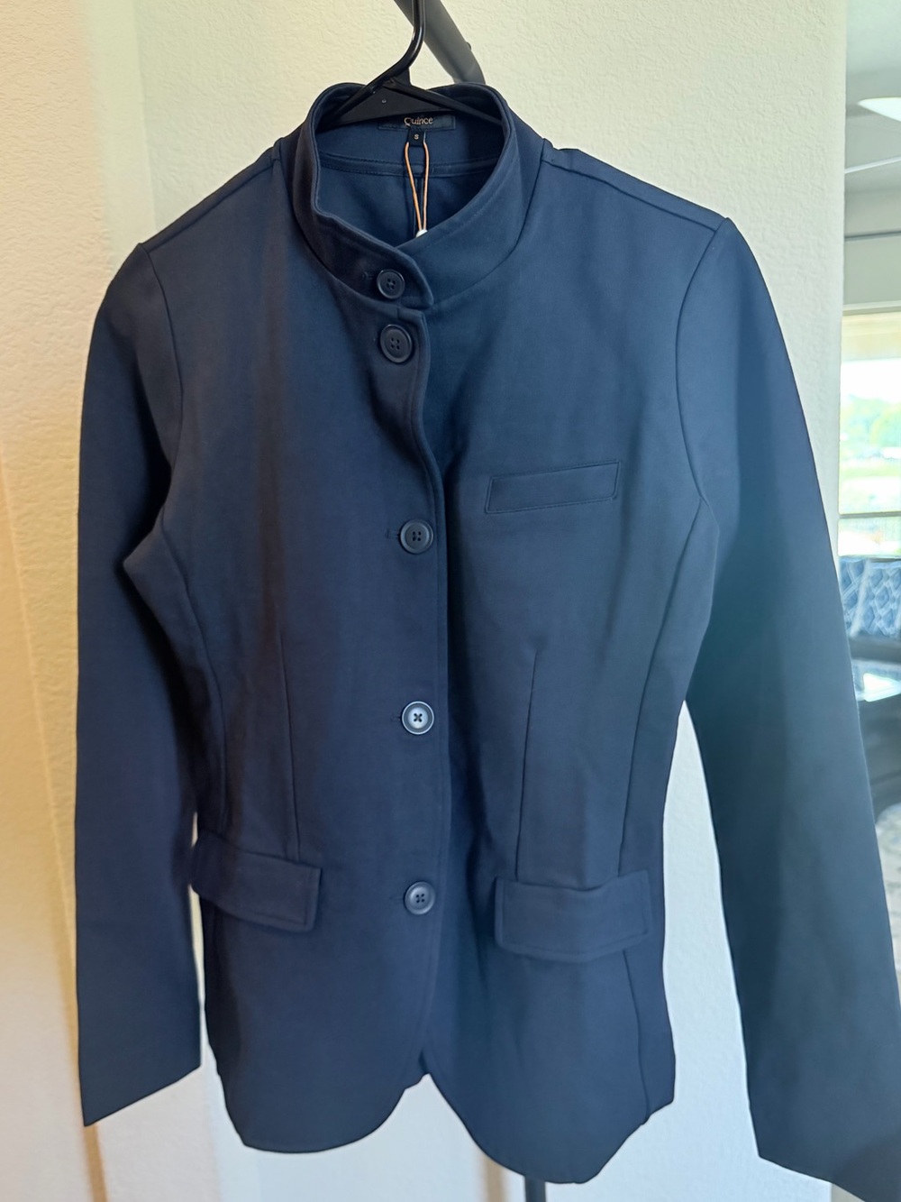 Quince Ultra Stretch Navy Blur Stand Collar Button-Front Blazer S